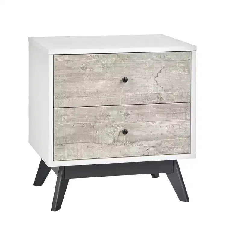 Buylateral Crislana Mid-Century 2 Drawer Nightstand White/Weathered Gray