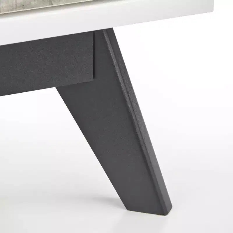Table de chevet 2 tiroirs style Mid-Century Blanc/Gris patiné
