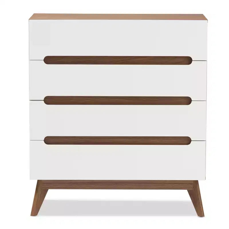 Commode de rangement à 4 tiroirs en bois, style Mid-Century Modern, couleur marron