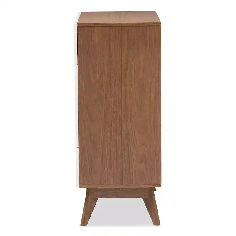 Commode de rangement à 4 tiroirs en bois, style Mid-Century Modern, couleur marron
