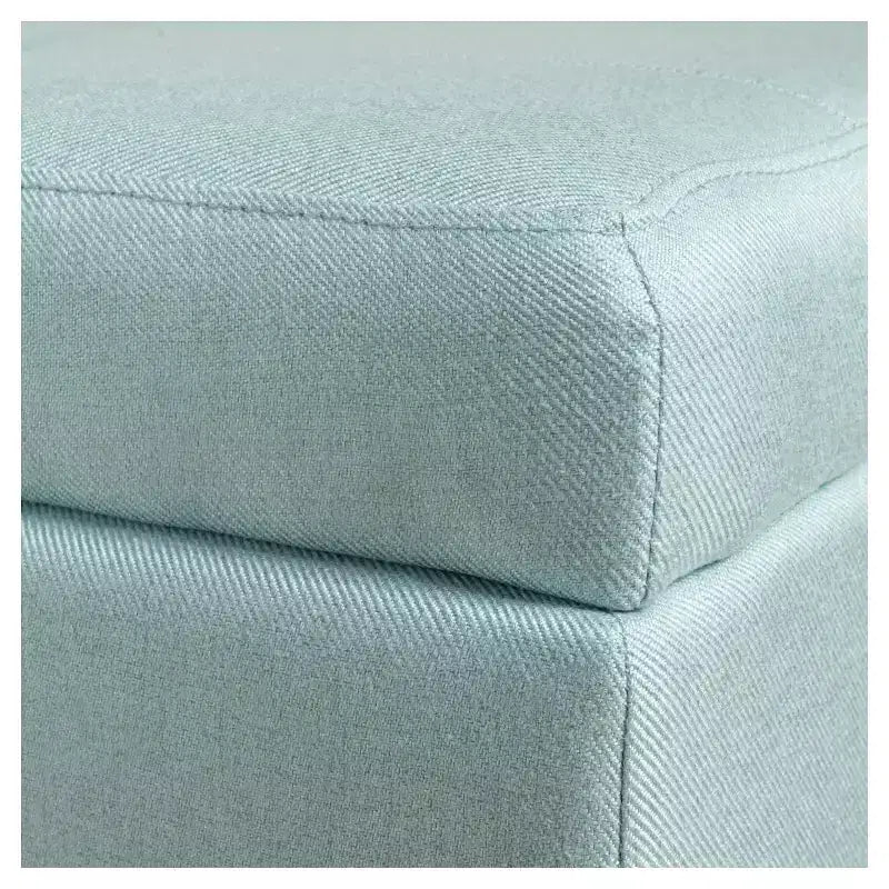 Banc pouf de rangement en tissu - Bleu clair avec couvercle capitonné