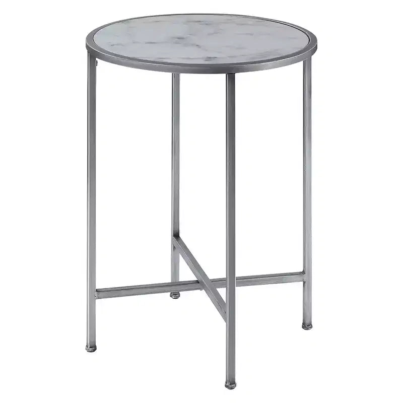 Gold Coast Faux Marble Round End Table Faux Marble/Silver - Breighton Home: Elegant Metal Frame, 24.5" High