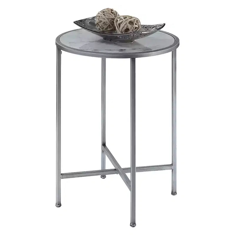 Table d'appoint ronde en faux marbre/argent