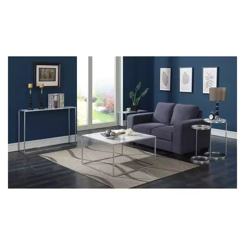 Table d'appoint ronde en faux marbre/argent