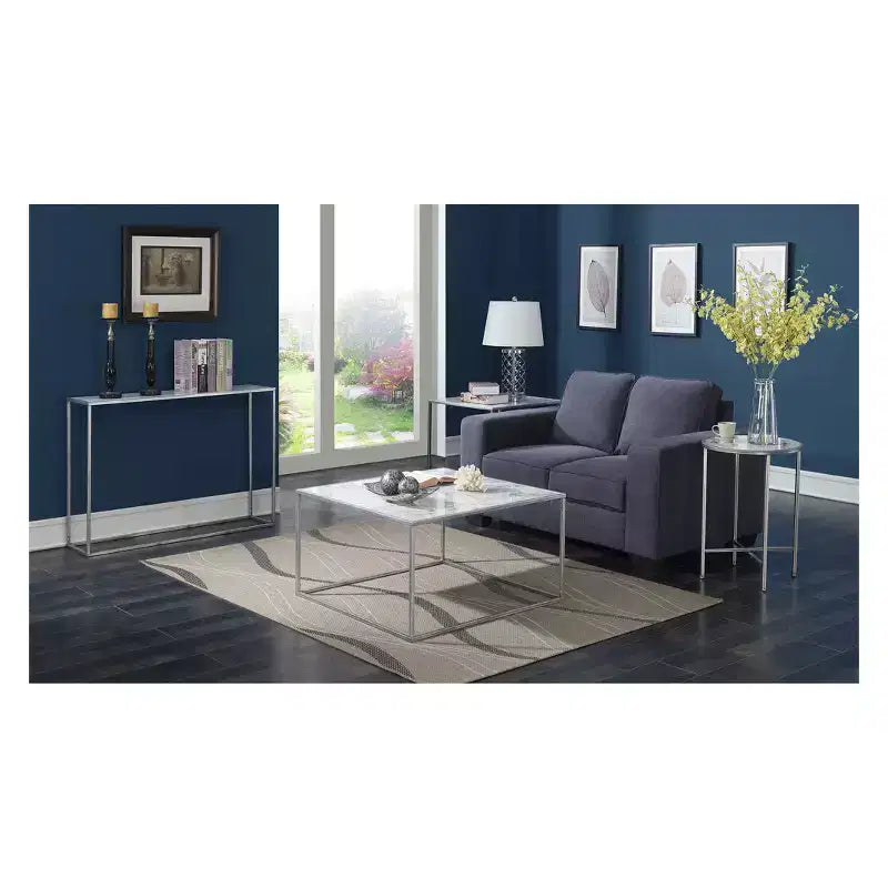 Table d'appoint ronde en faux marbre/argent