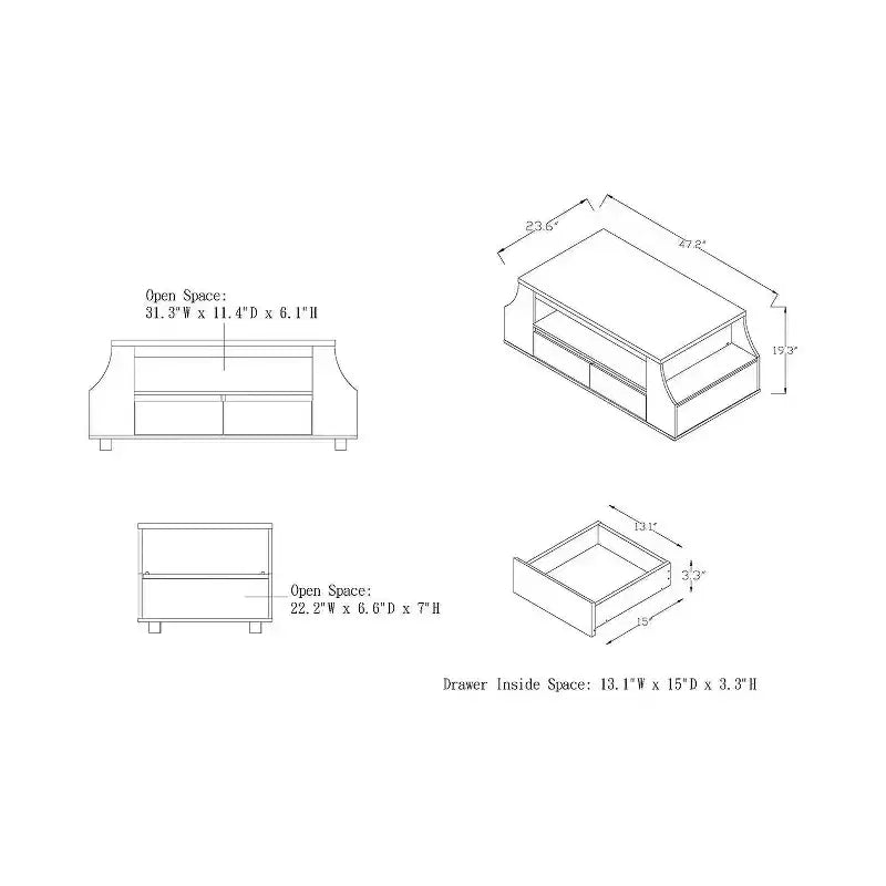 Table basse contemporaine multi-rangements avec étagères latérales Noyer