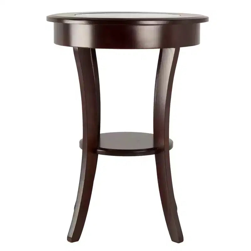 Guéridon d'appoint avec pieds évasés en verre, étagère en bois composite