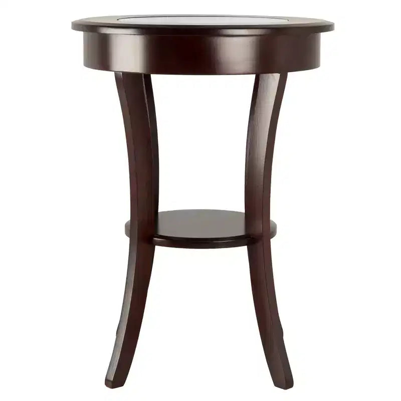 Guéridon d'appoint avec pieds évasés en verre, étagère en bois composite
