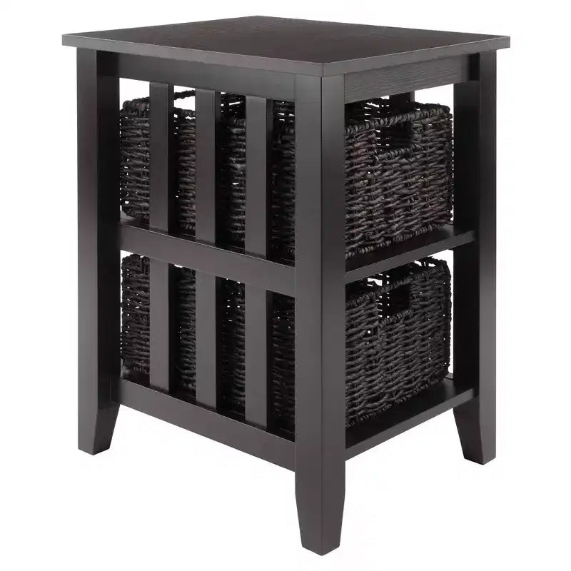 Winsome Morris Side Table with Baskets Espresso/Chocolate: Compact Storage, Printer Stand, Narrow Design