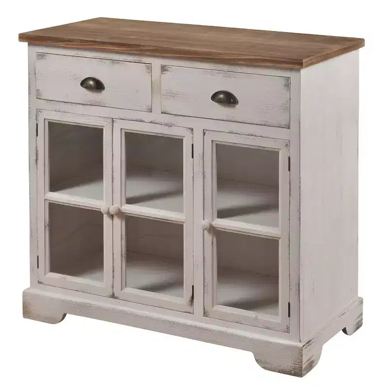 3 Door/2 Drawer Shabby Chic Window Pane Cabinet Antique White/Natural - StyleCraft: Farmhouse Style, Fixed Shelf, Wood Composite