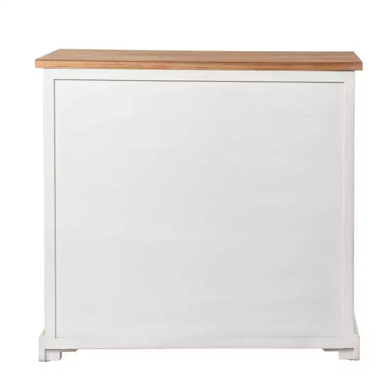 Armoire Shabby Chic 3 Portes/2 Tiroirs Vitrée Blanc Antique/Naturel