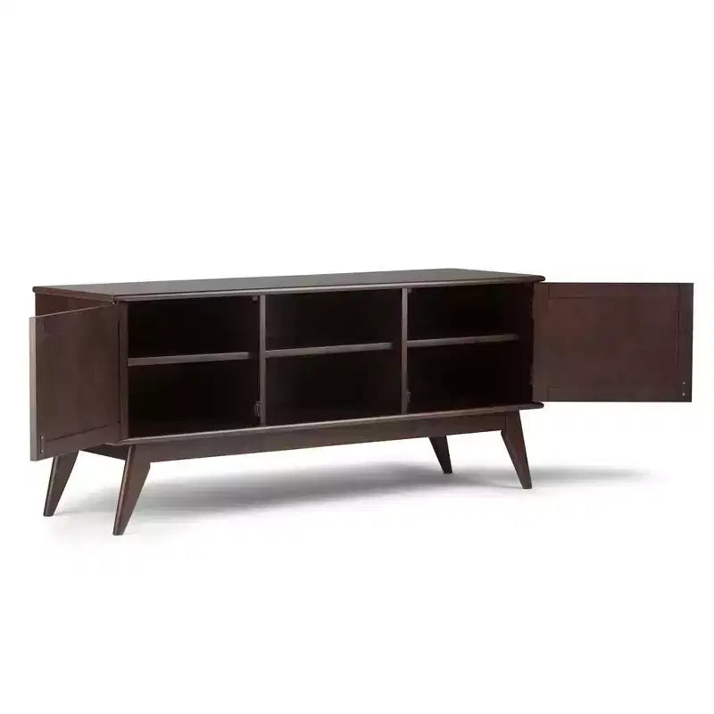 Meuble TV mi-siècle en bois massif pour téléviseurs jusqu'à 66
