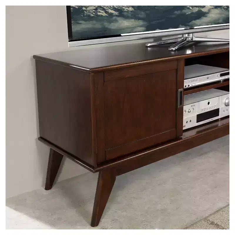 Meuble TV mi-siècle en bois massif pour téléviseurs jusqu'à 66