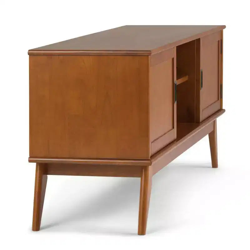 Meuble TV mi-siècle en bois massif pour téléviseurs jusqu'à 66