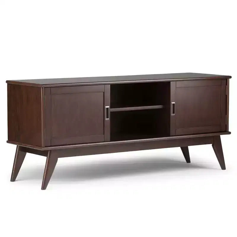 Meuble TV mi-siècle en bois massif pour téléviseurs jusqu'à 66