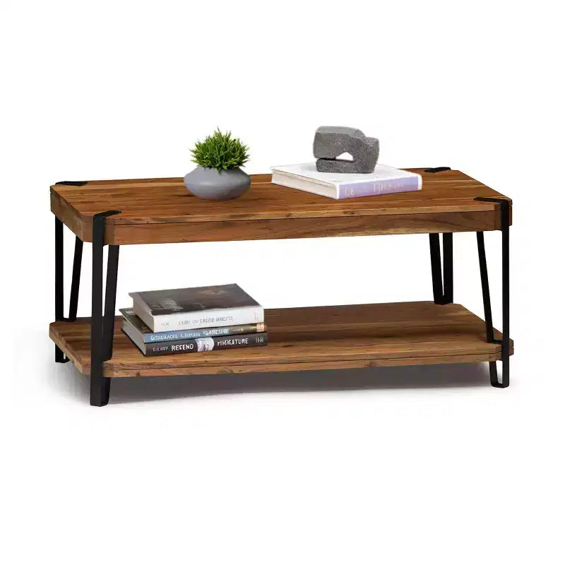 Alaterre Furniture Ryegate Live Edge Solid Wood Coffee Table Metal and Wood