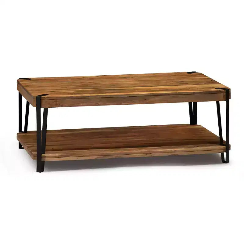 Table basse en bois massif Live Edge en métal et bois