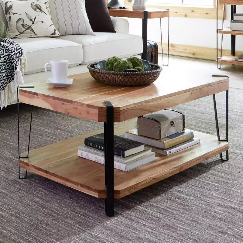 Table basse en bois massif Live Edge en métal et bois