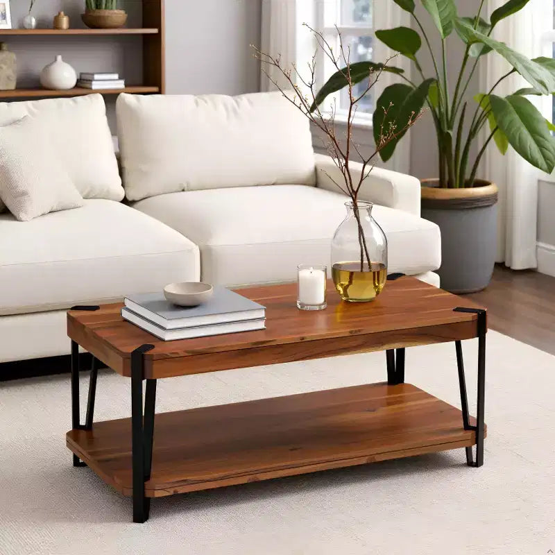 Table basse en bois massif Live Edge en métal et bois