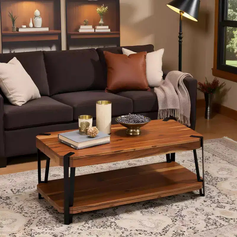 Table basse en bois massif Live Edge en métal et bois
