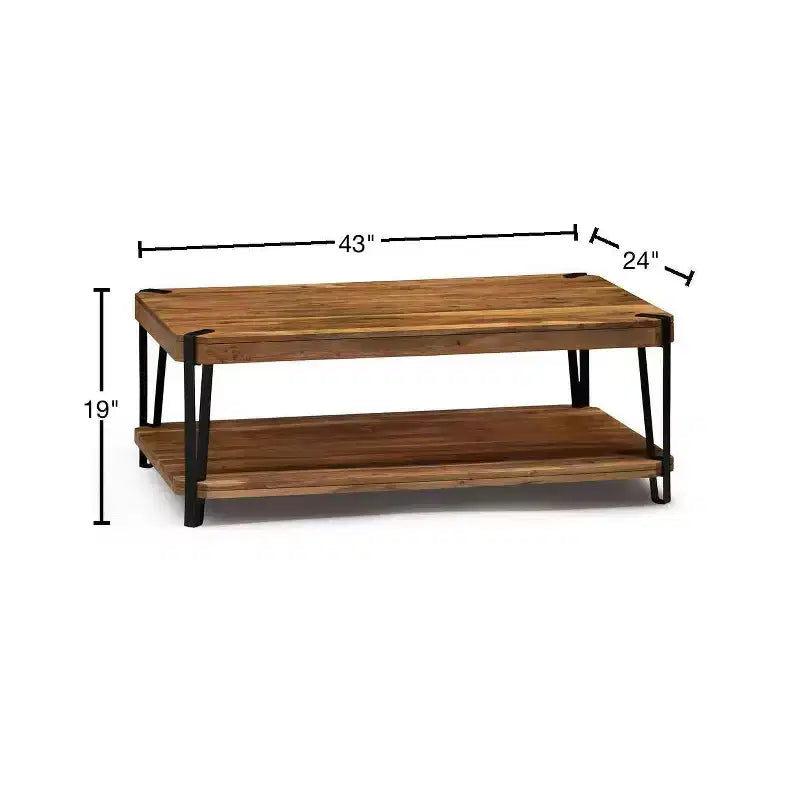 Table basse en bois massif Live Edge en métal et bois