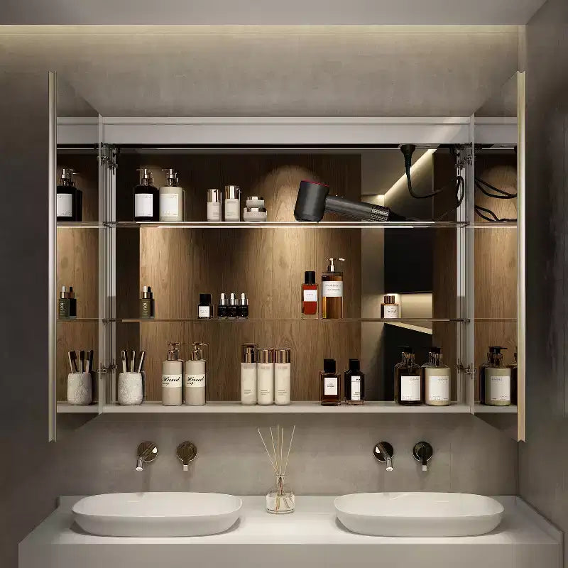 Armoire à pharmacie avec miroirs et lumières, meuble de salle de bain encastré/mural