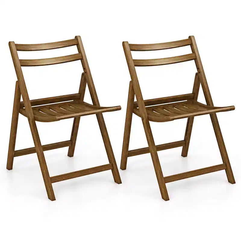 Costway Folding Dining Chair Set of 2/4 with Rubber Wood Frame Slatted Seat Curved Backrest