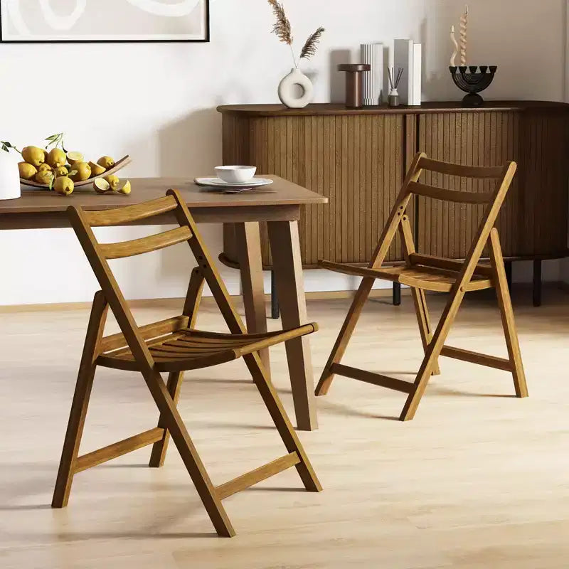 Chaise de salle à manger pliante avec cadre en bois d'hévéa, assise à lattes et dossier incurvé