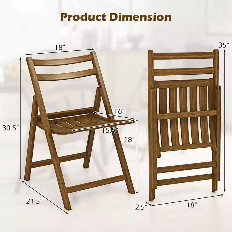 Chaise de salle à manger pliante avec cadre en bois d'hévéa, assise à lattes et dossier incurvé