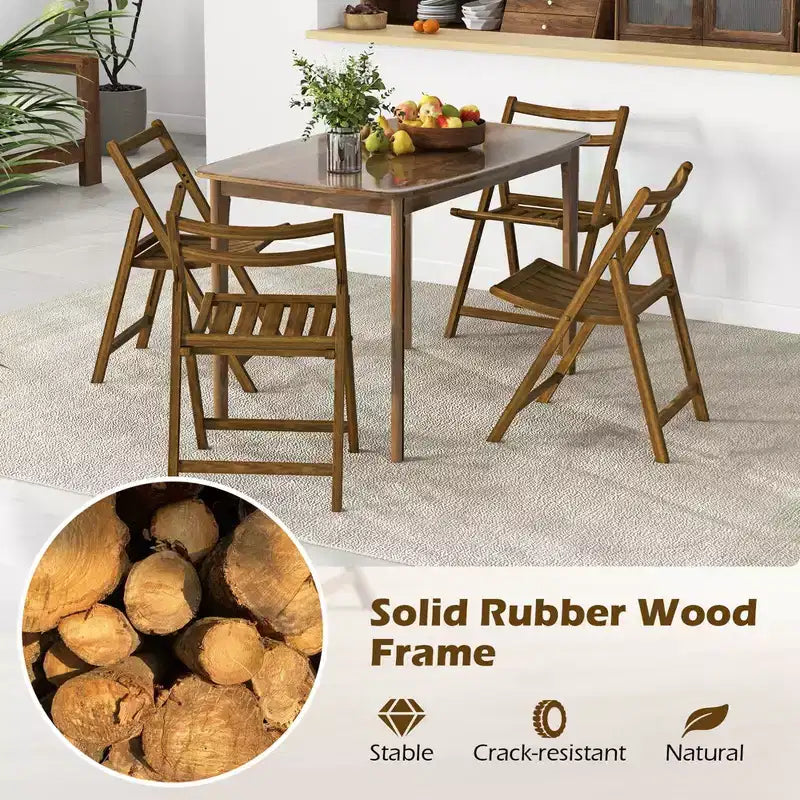 Chaise de salle à manger pliante avec cadre en bois d'hévéa, assise à lattes et dossier incurvé