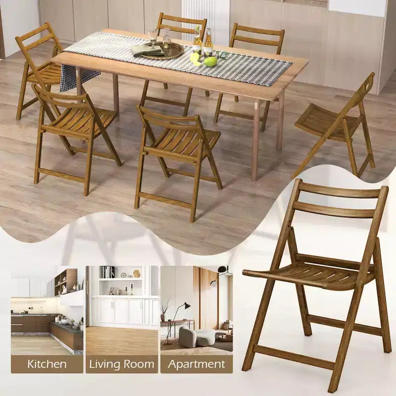 Chaise de salle à manger pliante avec cadre en bois d'hévéa, assise à lattes et dossier incurvé